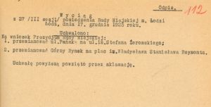 Pismo Rady Miejskiej zmieniające nazwę G&oacute;rny Rynek na plac im. Władysława Stanisława Reymonta