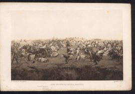 Atak kosynier&oacute;w na baterię rosyjską pod Racławicami, mal. Jan Styka. Fragment &bdquo;Panoramy Racławickiej&rdquo;.