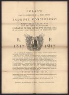 Afisz Komitetu Kościuszkowskiego wydany w Warszawie w 100. rocznicę śmierci Tadeusza Kościuszki. 