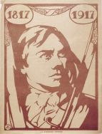 Okolicznościowa nalepka okienna z podobizną Tadeusza Kościuszki, autorstwa Kazimierza Zaborowskiego. Zakład litograficzny A. Pańskiego w Piotrkowie Trybunalskim, 1917 r. 