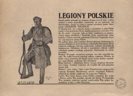 Ulotka propagandowo-informacyjna, wydana przez DW NKN, wzywająca wszystkich Polak&oacute;w do służby wojskowej w Legionach Polskich, ok. 1915 r. 