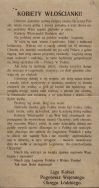 Odezwa Ligi Kobiet Pogotowia Wojennego Okręgu Ł&oacute;dzkiego z 1915 r., nawołująca kobiety włościanki do popierania sprawy Legion&oacute;w Polskich.