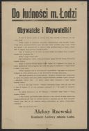 Odezwa Komisarza Ludowego miasta Łodzi wzywająca mieszkańc&oacute;w do stawiennictwa się w wyborach do Sejmu Ustawodawczego, 24 stycznia 1919 r.