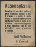 Obwieszczenie w sprawie zwalczania wszelkich przejaw&oacute;w uniemożliwiających przeprowadzenie wybor&oacute;w do Sejmu Ustawodawczego, 24 stycznia 1919 r.