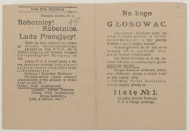 Ulotka wyborcza Centralnego Komitetu Wyborczego Polskiej Partii Socjalistycznej Okręgu Ł&oacute;dzkiego, styczeń 1919 r.