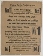 Ulotka wyborcza Polskiej Partii Socjalistycznej w Łodzi, styczeń 1919 r.
