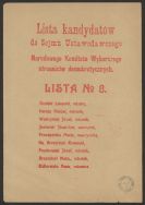 Lista kandydat&oacute;w do Sejmu Ustawodawczego Narodowego komitetu Wyborczego Stronnictw Demokratycznych, 12 stycznia 1919 r.