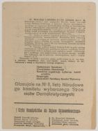 Ulotka wyborcza Narodowego Komitetu Wyborczego Stronnictw Demokratycznych w Łodzi, styczeń 1919 r.