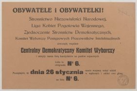 Ulotka wyborcza Centralnego Demokratycznego Komitetu Wyborczego, styczeń 1919 r.