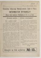 Informator wyborczy Stronnictwa Faktycznego R&oacute;wnouprawnienia Żyd&oacute;w w Polsce - nr.1, 16 stycznia 1919 r.