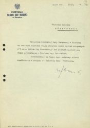 Zaproszenie Adeli Kaleckiej, siostry Ary Szternfelda na otwarcie wystaw związanych z 5-cio leciem Ery Kosmicznej&rdquo;. APŁOS, Prezydium Miejskiej RN w Sieradzu, sygn. 255.