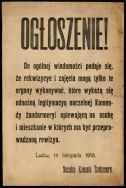 Ogłoszenie Naczelnej Komendy Żandarmerii we Lwowie z dnia 14 XI 1918 r. w sprawie rekwizycji przeprowadzanych na terenie miasta.