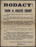 Odezwa naczelnego komendanta Czesława Mączyńskiego wydana po zajęciu Lwowa przez siły polskie w dniu 22 XI 1918 r. 