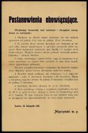 Zarządzenia ppłk. Czesława Mączyńskiego wydane 23 XI 1918 r., po objęciu przez niego komendy nad miastem i powiatem. 