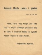 Ogłoszenie Komendy miasta Lwowa i powiatu z 27 XI 1918 r. w sprawie zaciągu ochotniczego do Wojska Polskiego.