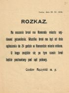 Rozkaz ppłk. Czesława Mączyńskiego z 29 XI 1918 r. w sprawie złożenia broni w Komendzie miasta przez osoby nie posiadające na nie pozwolenia.