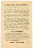 Ulotka z ł&oacute;dzkiej kampanii wyborczej do Sejmu Ustawodawczego w styczniu 1919 r., akcentująca patriotyczną rolę polskich kobiet w życiu narodu i wspominająca ich udział w obronie Lwowa, b.d. 