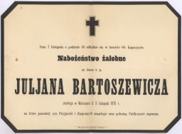 Informacje o śmierci Juliana Bartoszewicza, tzw. klepsydry APŁ, Archiwum rodziny Bartoszewicz&oacute;w, sygn. 734.