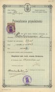 Poświadczenie przynależności do gminy stołecznego miasta Krakowa Kazimierza Bartoszewicza z 15 września 1915 r. APŁ, Archiwum rodziny Bartoszewicz&oacute;w, sygn. 1448.