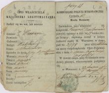 Książeczka legitymacyjna miasta Warszawy Kazimierza Bartoszewicza z 3 września 1867 r. APŁ, Archiwum rodziny Bartoszewicz&oacute;w, sygn. 1448.