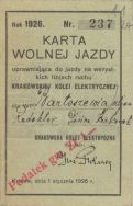 Karta wolnej jazdy na 1926 rok Juliana Kantego Bartoszewicza APŁ, Archiwum rodziny Bartoszewicz&oacute;w, sygn. 3656.