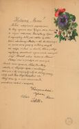 Życzenia od wsp&oacute;łpracownik&oacute;w i dzieci dla Kazimierza i Amelii Bartoszewicz&oacute;w APŁ, Archiwum rodziny Bartoszewicz&oacute;w, sygn. 3757.