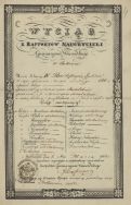 Raport nauczycieli o postępach Juliana Bartoszewicza ucznia klasy VI Gimnazjum Wojew&oacute;dzkiego w Łukowie z 1834 r. APŁ, Archiwum rodziny Bartoszewicz&oacute;w, sygn. 794.