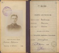 Indeks Uniwersytetu Jagiellońskiego Kazimierza Władysława Bartoszewicza wydany w 1906 r. APŁ, Archiwum rodziny Bartoszewicz&oacute;w, sygn. 3565.
