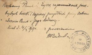 Autograf Michała Bałuckiego APŁ, Archiwum rodziny Bartoszewicz&oacute;w, sygn. 2835.