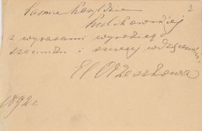 Autograf Elizy Orzeszkowej APŁ, Archiwum rodziny Bartoszewicz&oacute;w, sygn. 316.