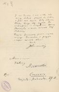 Autograf J&oacute;zefa Ignacego Kraszewskiego APŁ, Archiwum rodziny Bartoszewicz&oacute;w, sygn. 3145.