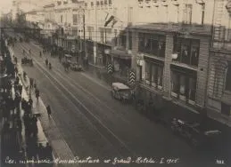 Grand Hotel, siedziba niemieckiego dow&oacute;dztwa wojskowego w Łodzi. Zdjęcie ze stycznia 1915 r. APŁ, Zbi&oacute;r ikonograficzny APŁ, sygn. W-I 5/49.
