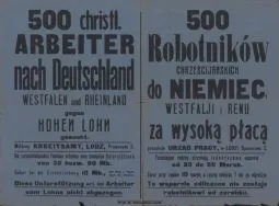 Ogłoszenie okupacyjnego Urzędu Pracy w Łodzi (Arbeitsamt) o naborze ł&oacute;dzkich robotnik&oacute;w do pracy w Niemczech. APŁ, Zbi&oacute;r druk&oacute;w i pism ulotnych, sygn. 362.