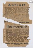 Obwieszczenie informujące o konieczności oddania wszelkiej broni oraz rozstrzelaniu każdej osoby, kt&oacute;ra będzie strzelać do żołnierzy pruskich. APŁOS, Akta gminy Dzietrzkowice w Łubnicach, sygn. 1626