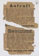 Obwieszczenie informujące o konieczności oddania wszelkiej broni oraz rozstrzelaniu każdej osoby, kt&oacute;ra będzie strzelać do żołnierzy pruskich. APŁOS, Akta gminy Dzietrzkowice w Łubnicach, sygn. 1626