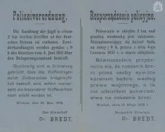 Rozporządzenie policyjne o zakazie polowań w obrębie granicy niemieckiej oraz o zakazie posiadania broni przez osoby prywatne APŁOS, Akta gminy Dzietrzkowice w Łubnicach, sygn. 1626
