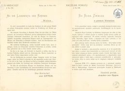 List kierowany przez Naczelnika Powiatu Wieluńskiego Joachima von Oppena do Ziemian dotyczący skupu po wysokich cenach kainitu oraz nasion  APŁOS, Zbi&oacute;r druk&oacute;w i pism ulotnych, sygn. 17