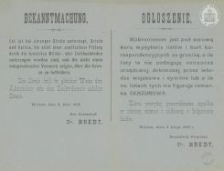 Ogłoszenie dotyczące zakazu wysyłania korespondencji za granicę pod groźbą kary. APŁOS, Zbi&oacute;r druk&oacute;w i pism ulotnych, sygn. 18.