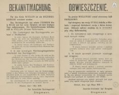 Obwieszczenie dotyczące utworzenia Sądu Okręgowego w Wieluniu. APŁOS, Zbi&oacute;r druk&oacute;w i pism ulotnych, sygn. 19.