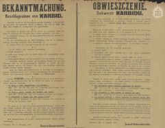 Obwieszczenie dotyczące sekwestr karbidu. APŁOS, Akta gminy Sędziejowice, sygn. 81.