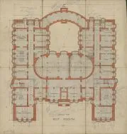 Projekt szkoły powszechnej w Łodzi przy ul. Drewnowskiej nr. 88, rzut podziemia, 1923 r.