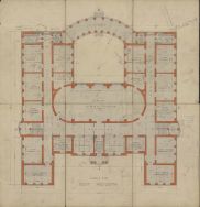 Projekt szkoły powszechnej w Łodzi przy ul. Drewnowskiej nr. 88, rzut przyziemia, 1923 r.