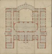 Projekt szkoły powszechnej w Łodzi przy ul. Drewnowskiej nr. 88, rzut przyziemia, 1923 r.