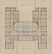 Projekt szkoły powszechnej w Łodzi przy ul. Drewnowskiej nr. 88, rzut II pietra, 1923 r.