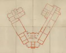 Projekt budowy 8 klasowej szkoły powszechnej przy zbiegu ul. Krzemienieckiej z szosą Konstantynowską w Łodzi, rzut podziemia, 1927 r.