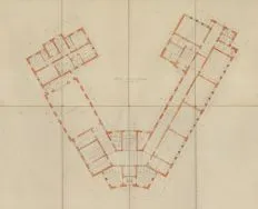 Projekt budowy 8 klasowej szkoły powszechnej przy zbiegu ul. Krzemienieckiej z szosą Konstantynowską w Łodzi, rzut przyziemia, 1927 r.