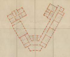 Projekt budowy 8 klasowej szkoły powszechnej przy zbiegu ul. Krzemienieckiej z szosą Konstantynowską w Łodzi, rzut I pietra, 1927 r.