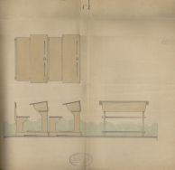 Szkic projektu przykładowych ławek szkolnych, 1917-1920.
