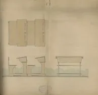 Szkic projektu przykładowych ławek szkolnych, 1917-1920.