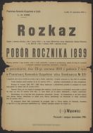 Rozkaz zastępcy komendanta PKU w Łodzi por. Wąsowicza w sprawie przeglądu popisowych z rocznika 1899, Ł&oacute;dź 12 VI 1919 r.